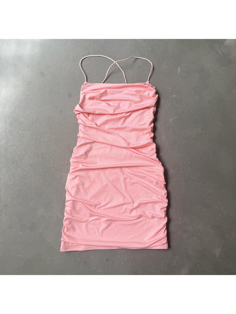 Women’s Pink Ruched Bodycon Mini Dress Cocktail Homecoming Wedding Guest